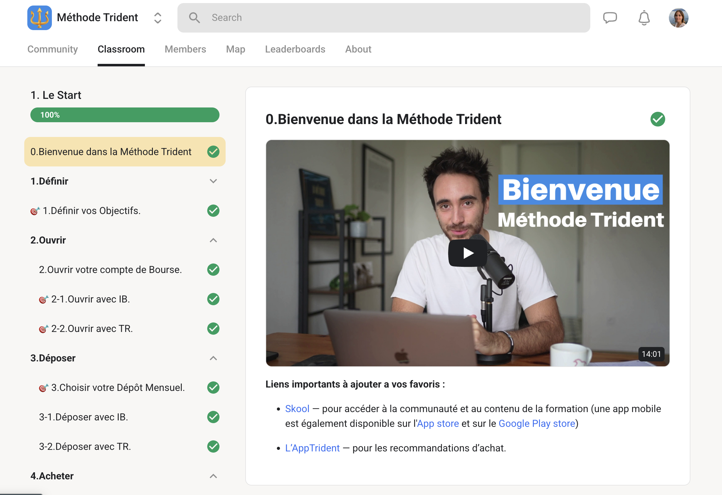 Aperçu du parcours Défi Start de la Méthode Trident