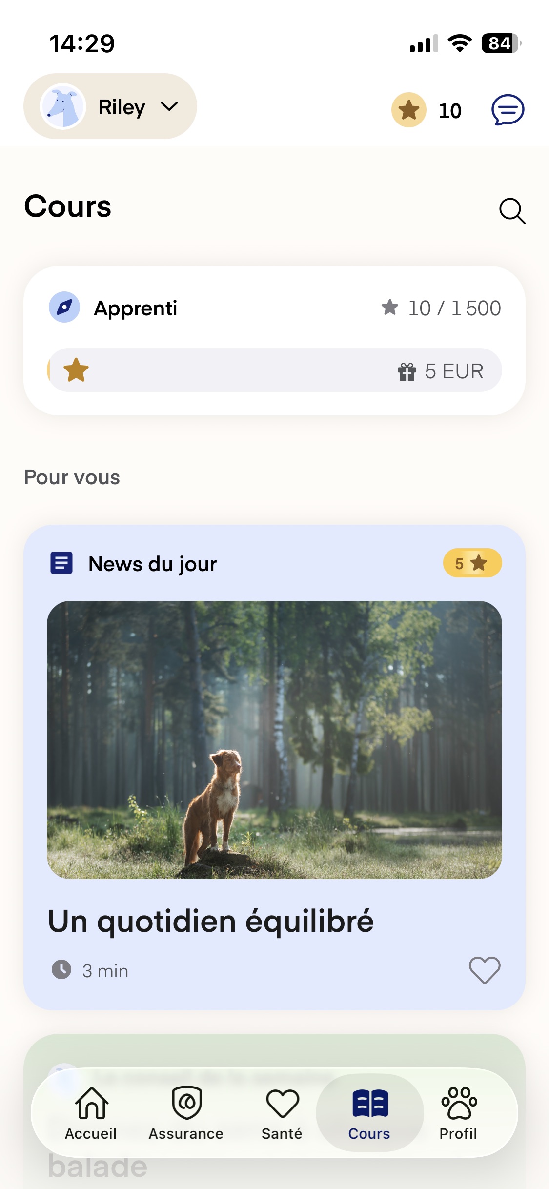 Contenu éducatif sur l'application