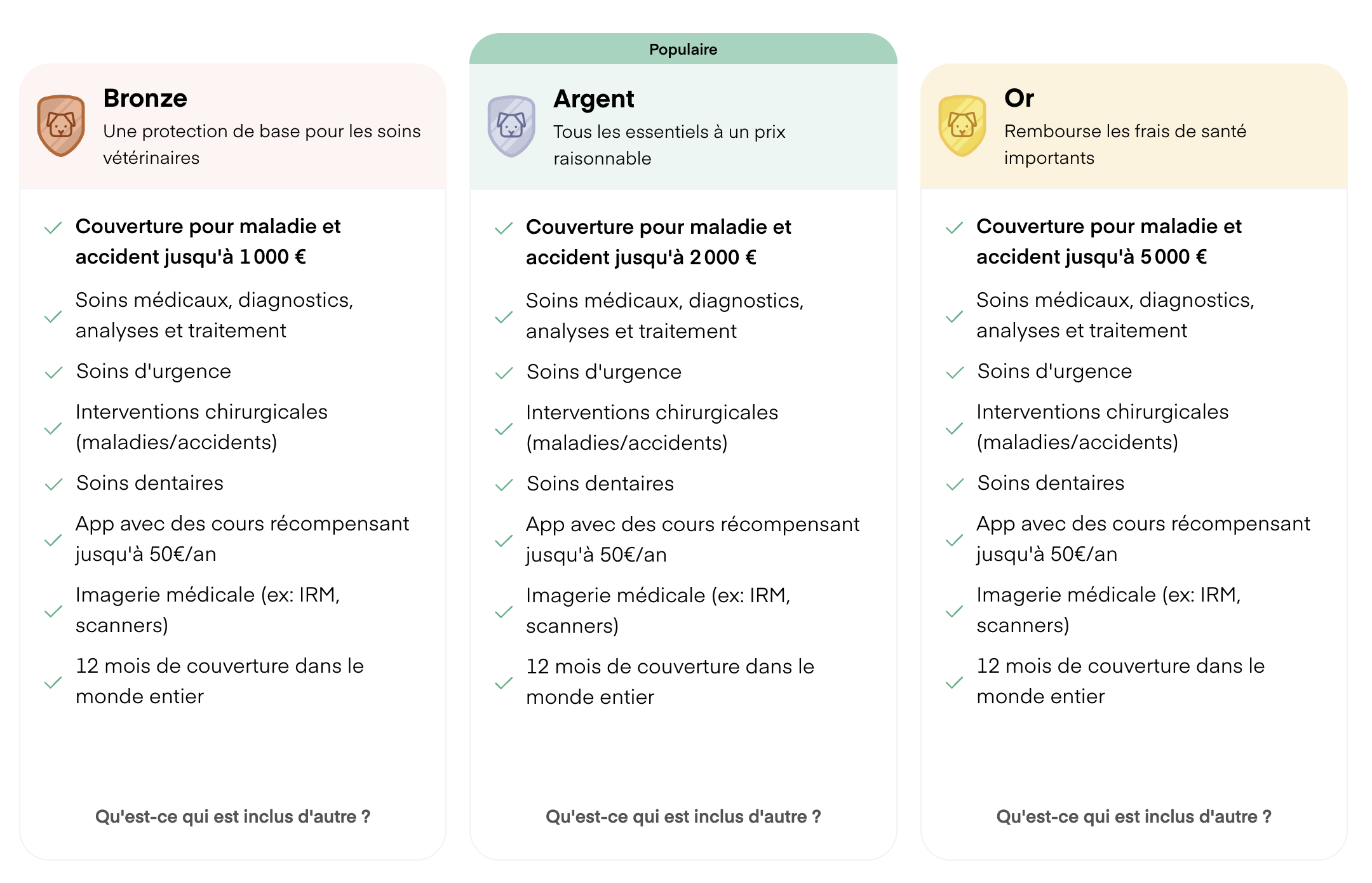 Formules d'abonnement : Bronze, Argent et Or